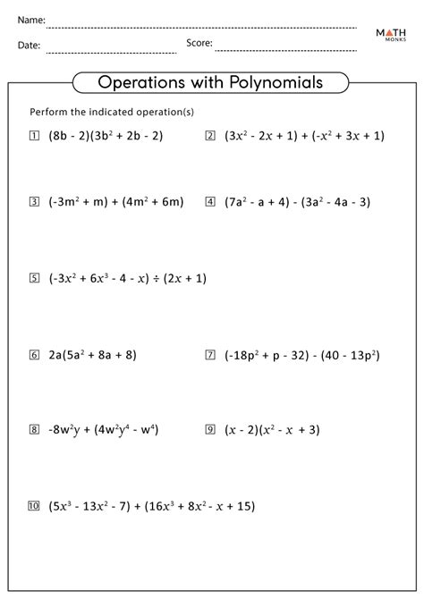 operations with polynomials worksheet algebra 1 answer key